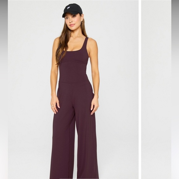 Fabletics PureLuxe Wide Leg Oxblood Burgundy Jumpsuit NWT size M reg - Picture 3 of 11